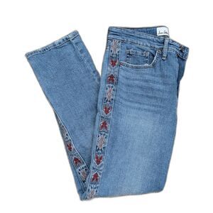 Sam Edelman High Rise Slim Straight Jeans 29 Indie Embroidered Side Trim Design